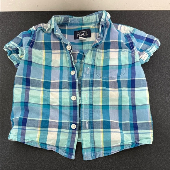 The Children's Place Blue and Green Button Down Shirt - Picture 1 of 2